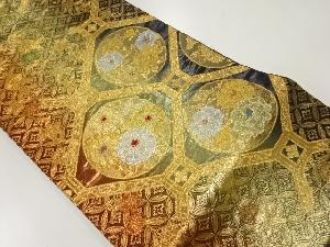 リサイクル　蜀江紋に椿・菊牡丹模様織出し袋帯